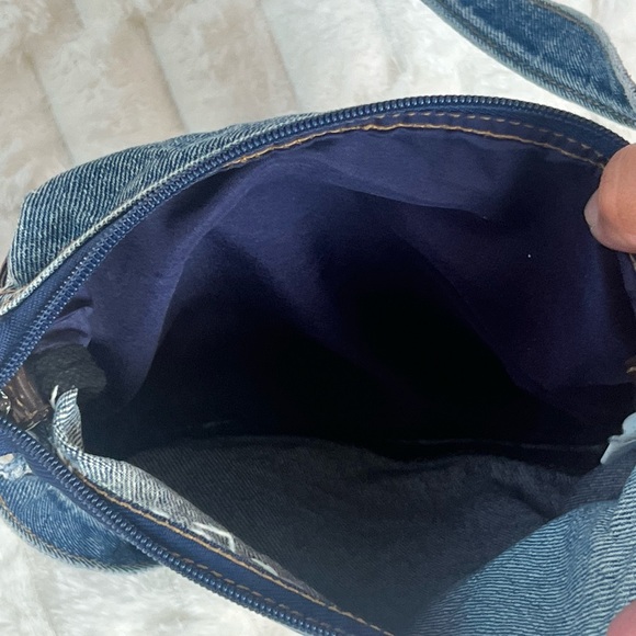 Y2K Denim Crossbody Bag Blue Jean Multi Pocket Zip Purse 2000s Boho - Picture 4 of 6